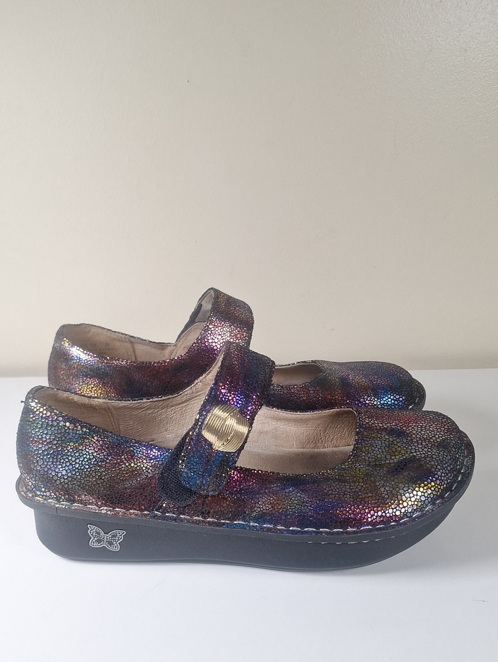 Alegria Paloma "Tots Gorge" Iridescent Rainbow Metallic Leather Mary Jane Clogs